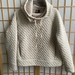 GAP FIT Jacquard Pullover Quilted Funnel Neck Hoodie Pullover- Taupe